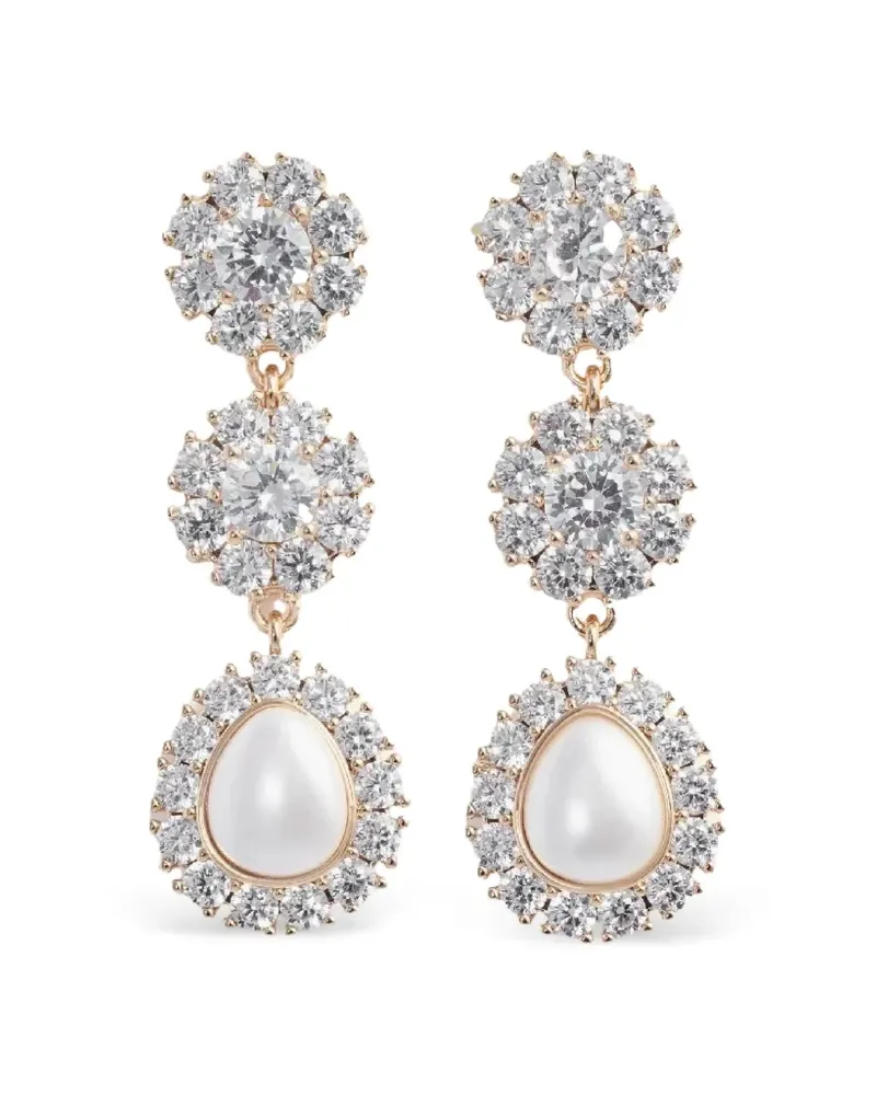 Self-Portrait crystal flower pearl earrings - Gold Gold