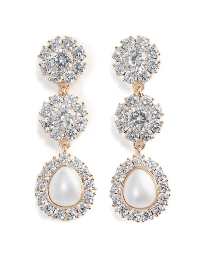 Self-Portrait crystal flower pearl earrings - Gold Gold