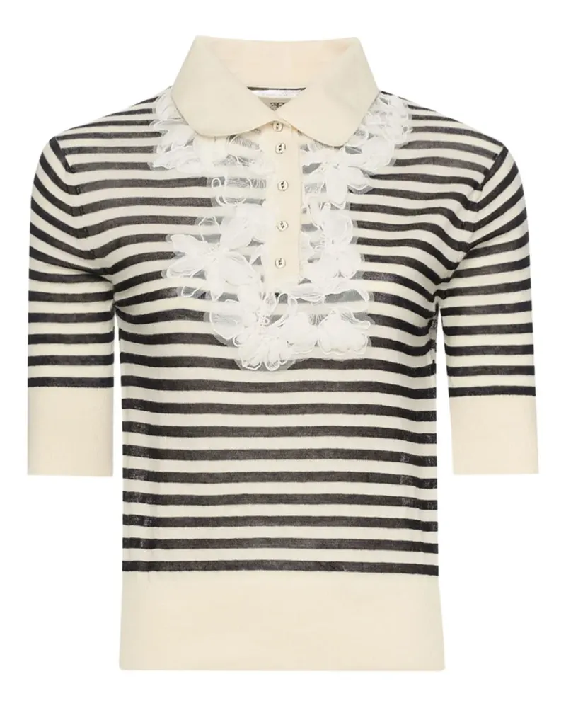 Ermanno Scervino striped-pattern lace-embellished top - Schwarz Schwarz