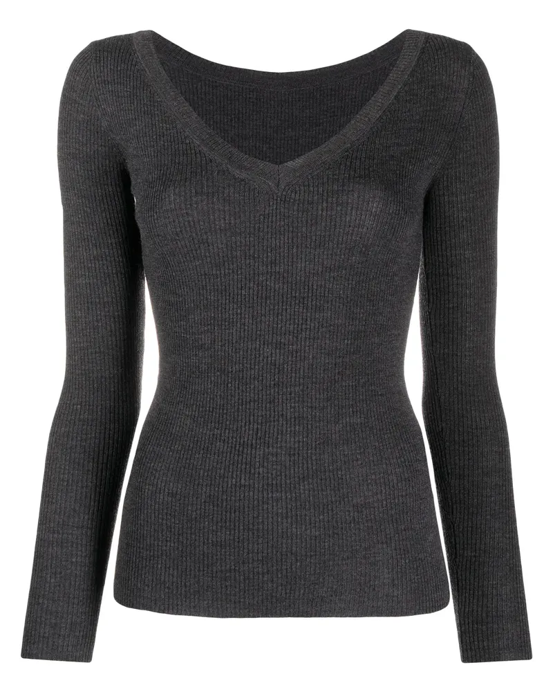P.A.R.O.S.H. Geripptes Oberteil mit V-Ausschnitt - Grau Grau