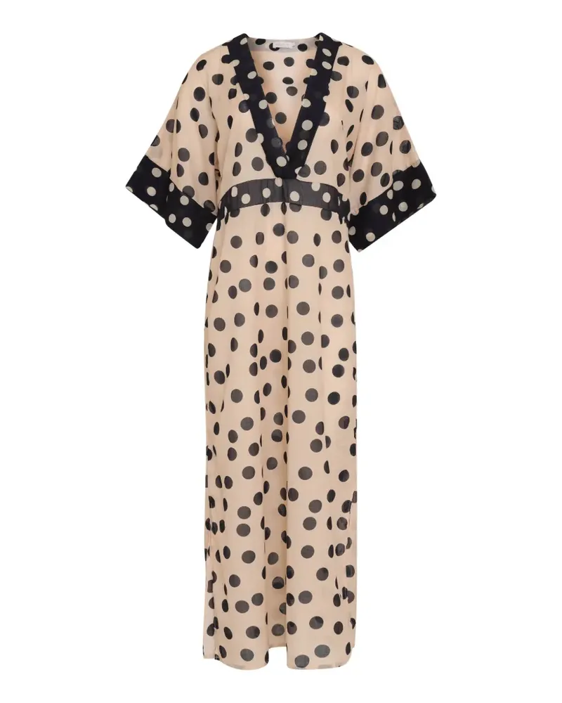 BRIGITTE V-Ausschnitt-Strandkleid mit Polka Dots - Nude Nude