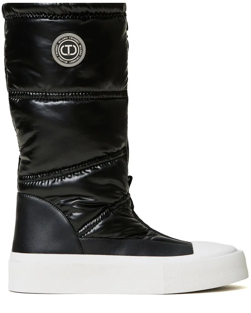 Twin-Set Wattierte Stiefel mit Logo-Applikation - Schwarz Schwarz