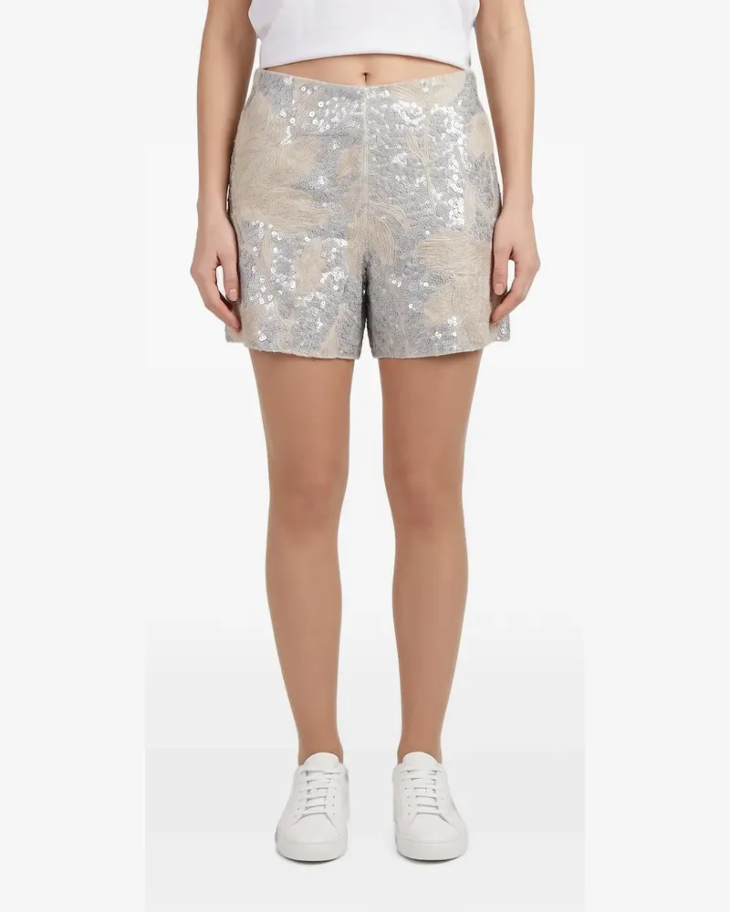 Brunello Cucinelli sequin-embellished floral-embroidered shorts - Silber Silber