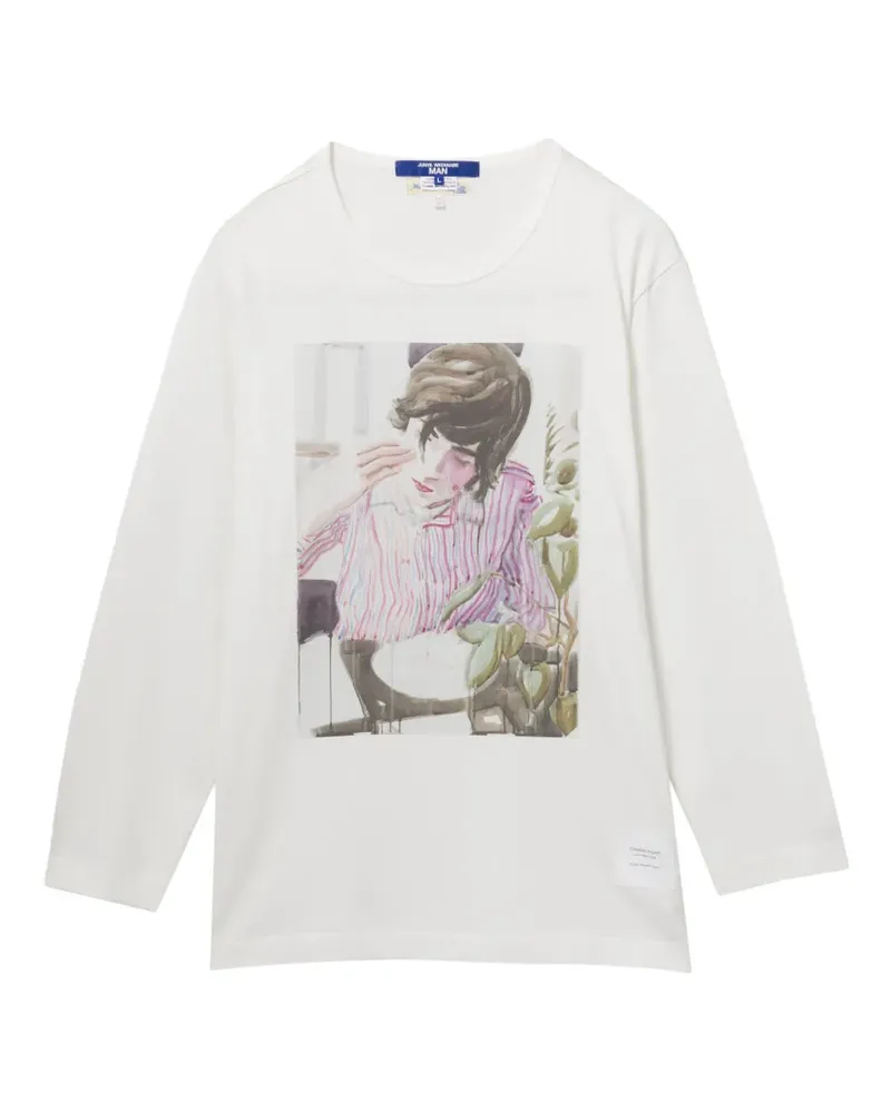 Junya Watanabe x Merz b. Schwanen Langarmshirt mit grafischem Print - Weiß Weiß