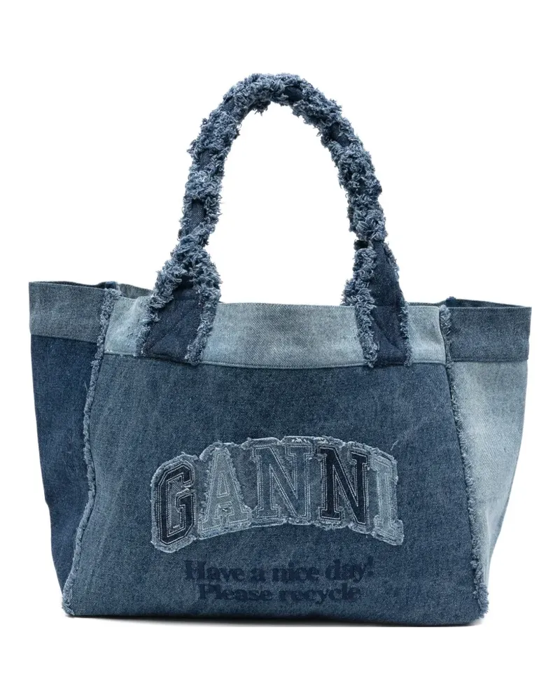 Ganni patchwork frayed tote bag - Blau Blau