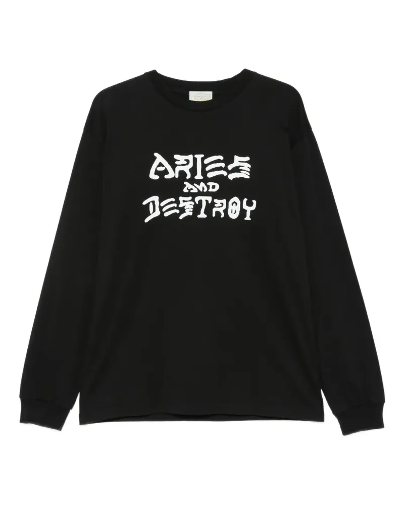Aries Langarmshirt mit Slogan-Print - Schwarz Schwarz