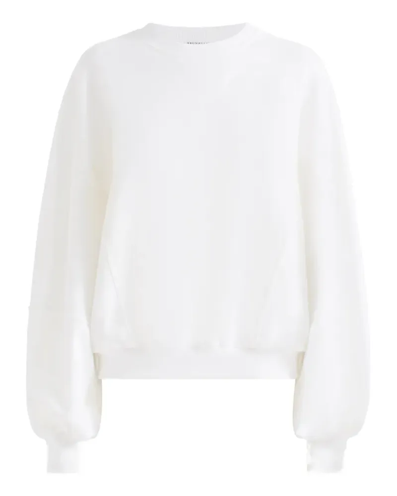 Brunello Cucinelli Sweatshirt aus Baumwolle und Leinen mit Monili - Weiß Weiß