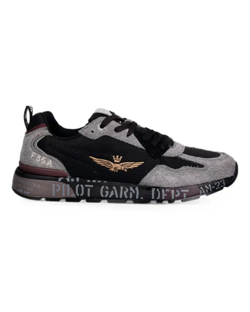 Aeronautica Militare logo-embroidered panelled low-top sneakers - Schwarz Schwarz