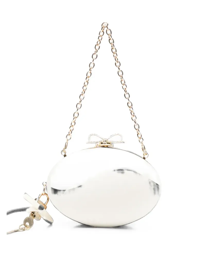 Self-Portrait Bow-detail oval clutch bag - Nude Nude