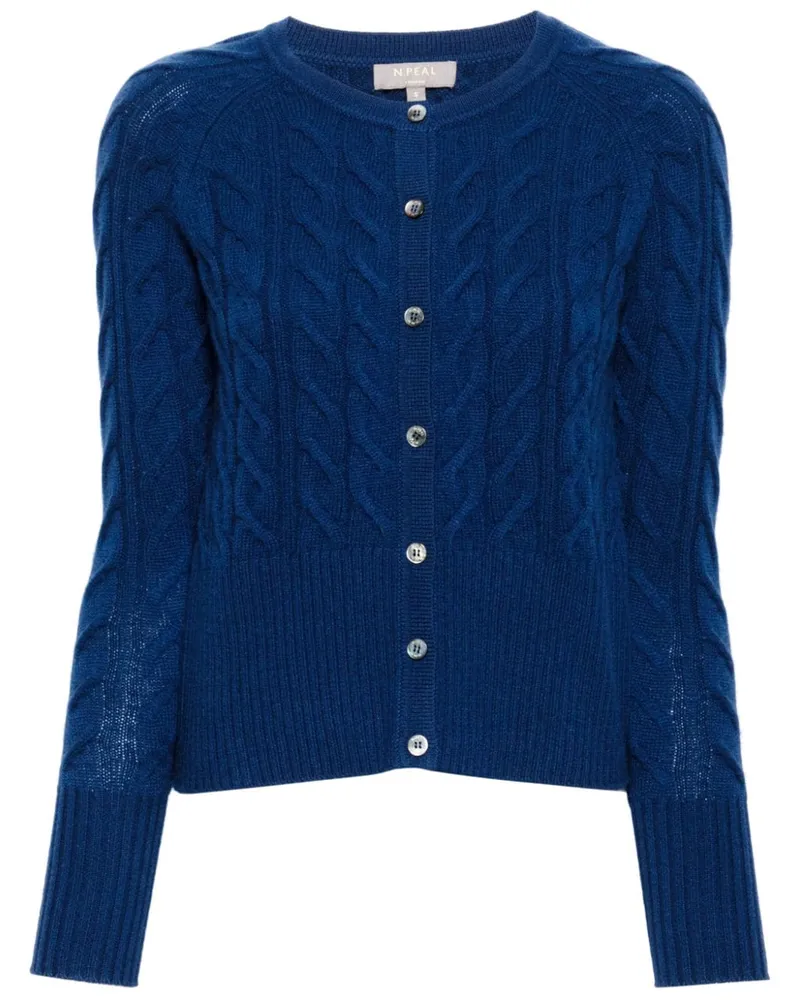 N.Peal Kaschmircardigan mit Zopfmuster - Blau Blau