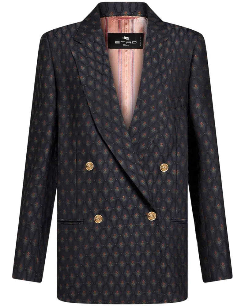 Etro Doppelreihige Jacke mit Jacquardmuster Blau