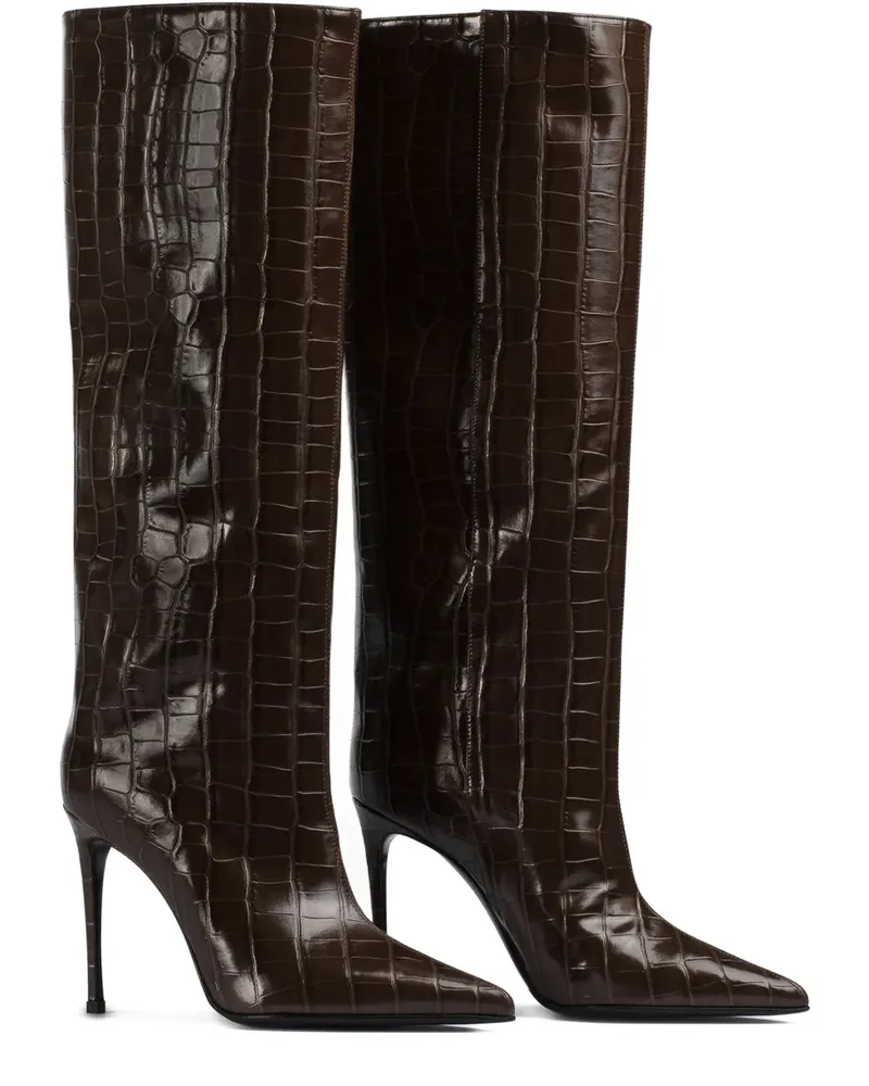 Le Silla Eva Stiletto-Stiefel mit Kroko-Effekt 100mm - Braun Braun