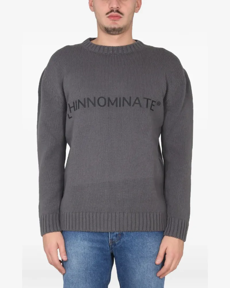 HINNOMINATE Gerippter Strickpullover mit Logo - Grau Grau