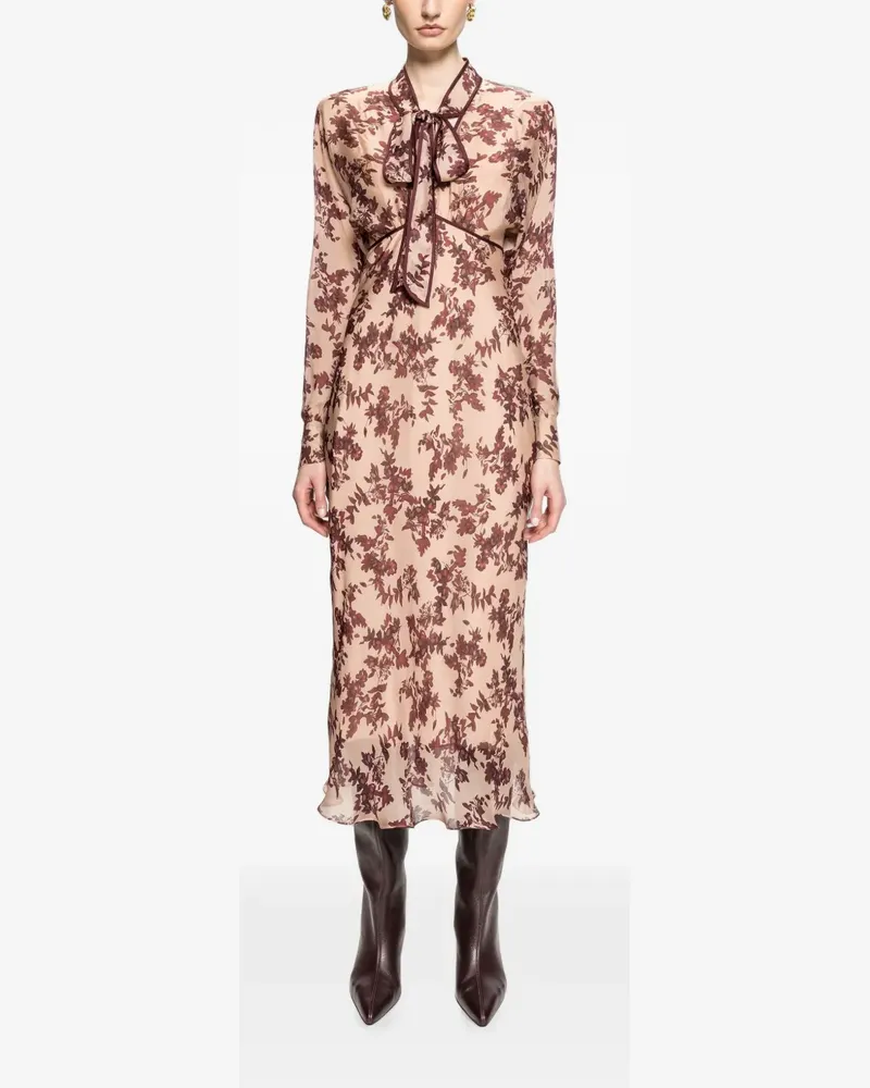 NISSA silk and viscose floral midi dress - Nude Nude