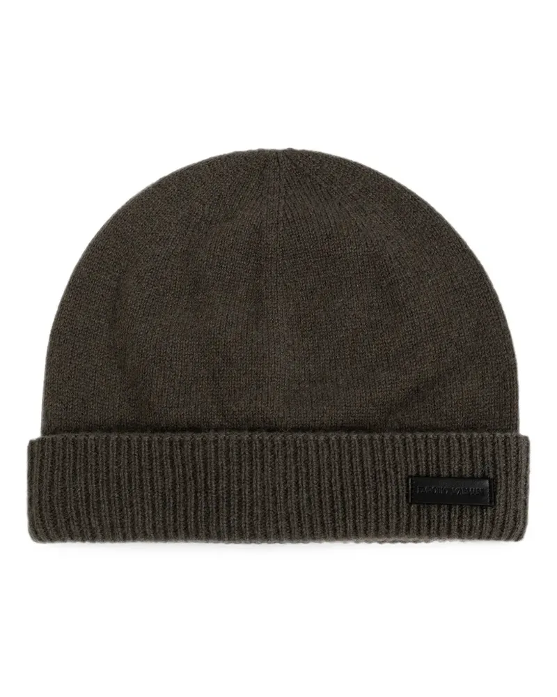 Emporio Armani Beanie aus Kaschmir mit Logo-Patch - Grau Grau