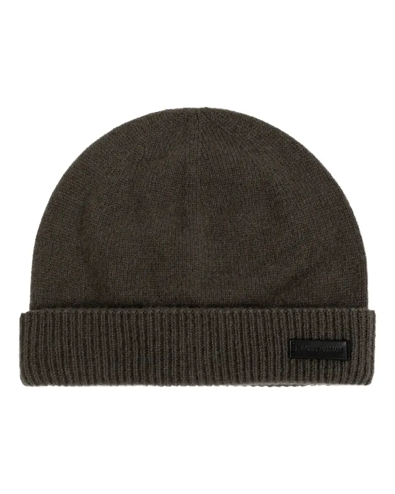 Emporio Armani Beanie aus Kaschmir mit Logo-Patch - Grau Grau