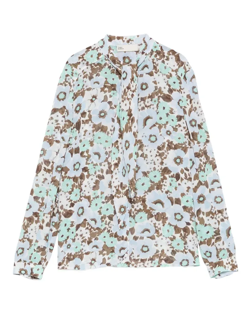 Tory Burch floral-print pussy-bow blouse - Blau Blau