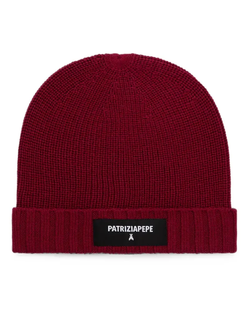 Patrizia Pepe logo-patch ribbed-knit beanie hat - Rot Rot