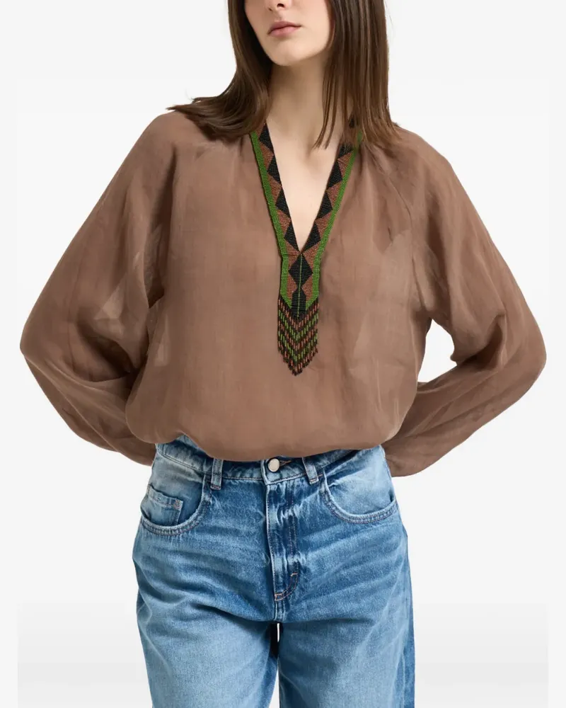 Bazar Deluxe beaded-detail V-neck blouse - Braun Braun