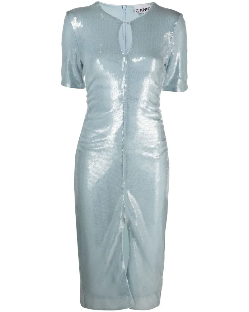 Ganni Midikleid mit Pailletten - Blau Blau