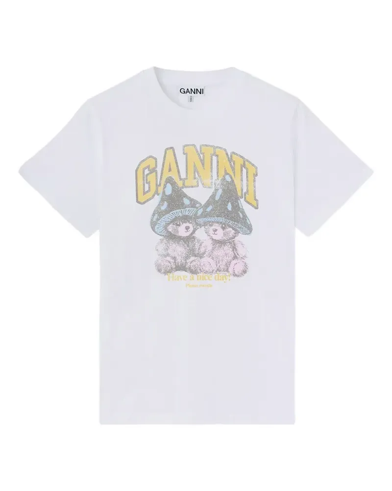 Ganni T-Shirt mit Pilz-Teddy - Weiß Weiß