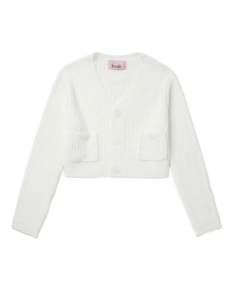 b+ab Gerippter Cardigan mit Tasche - Weiß Weiß