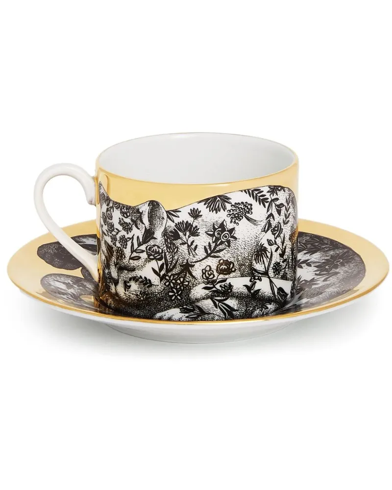 Fornasetti Fidelity Fiorato Teetasse mit Katze Schwarz