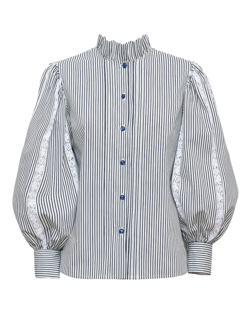 Loretta Caponi Gestreifte Anastasia Bluse - Weiß Weiß