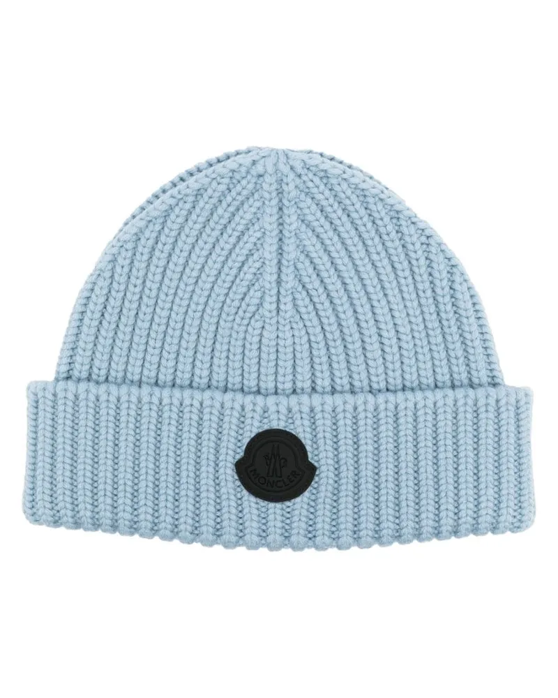 Moncler Gestrickte Mütze mit Logo-Patch - Blau Blau