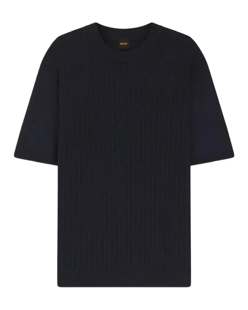 HUGO BOSS Gerippter Strickpullover - Blau Blau