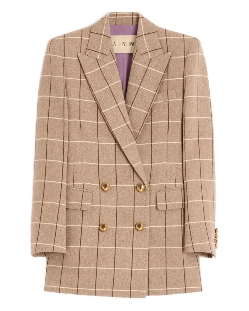 Valentino Garavani windowpane-check double-breasted blazer - Nude Nude