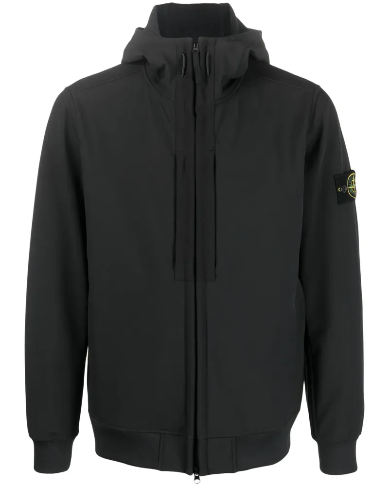 Stone Island Kapuzenjacke mit Kompass-Patch - Schwarz Schwarz