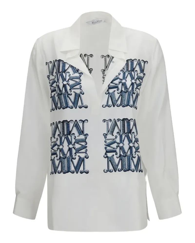 Max Mara monogram-print silk blouse - Weiß Weiß
