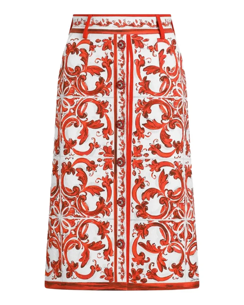 Dolce & Gabbana Brokatrock mit Majolika-Print - Weiß Weiß