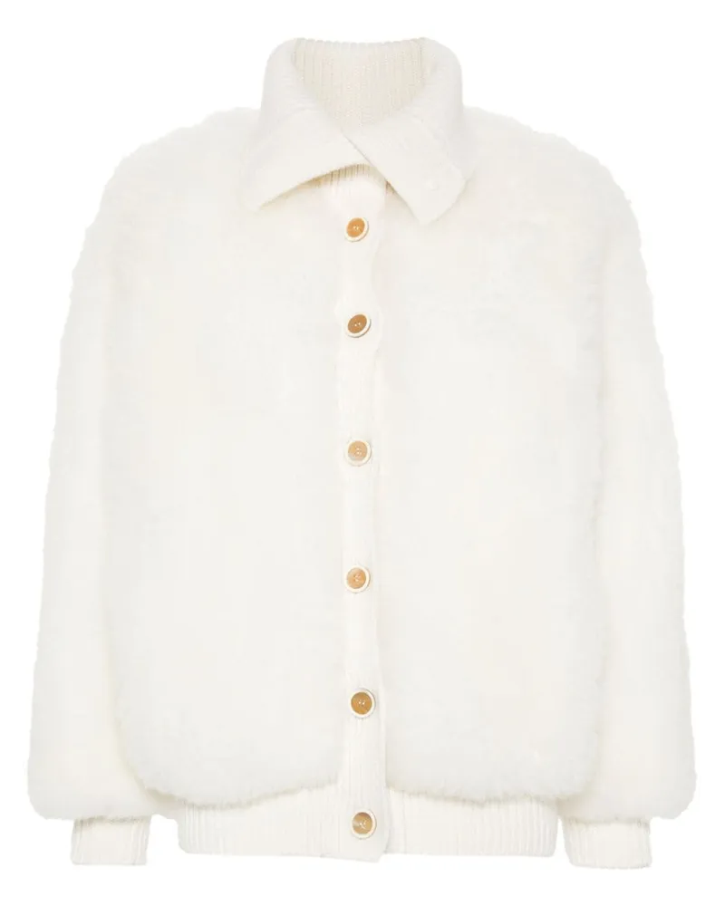 Fabiana Filippi Jacke aus Shearling mit gestricktem Einsatz - Weiß Weiß