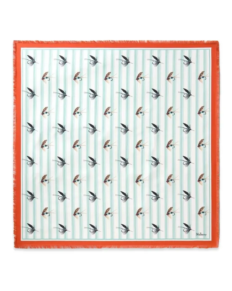 Mulberry Ausgefranster Schal mit Feder-Print - Weiß Weiß
