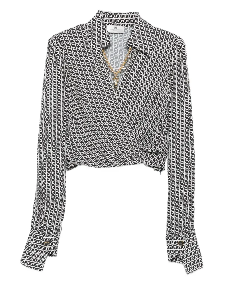 Elisabetta Franchi Wickeltop mit geometrischem Print - Schwarz Schwarz