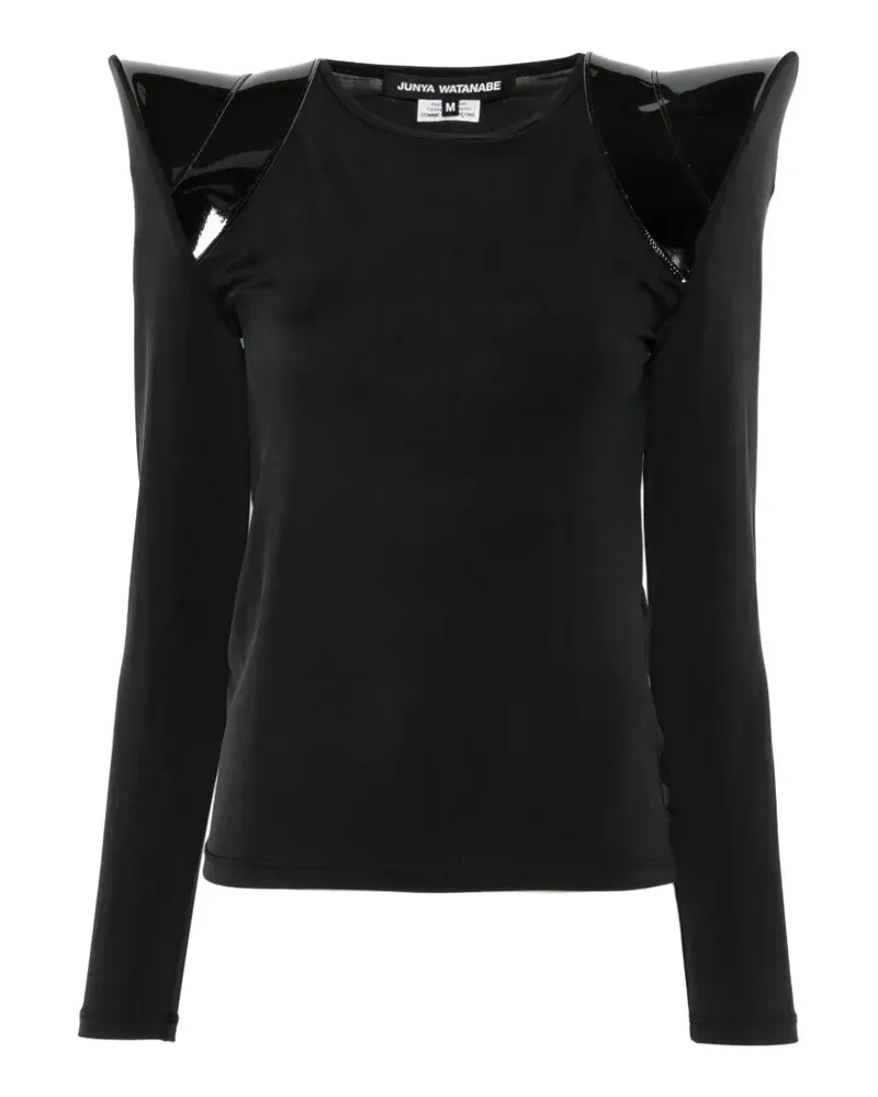 Junya Watanabe sculptural-shoulder patent-panel T-shirt - Schwarz Schwarz