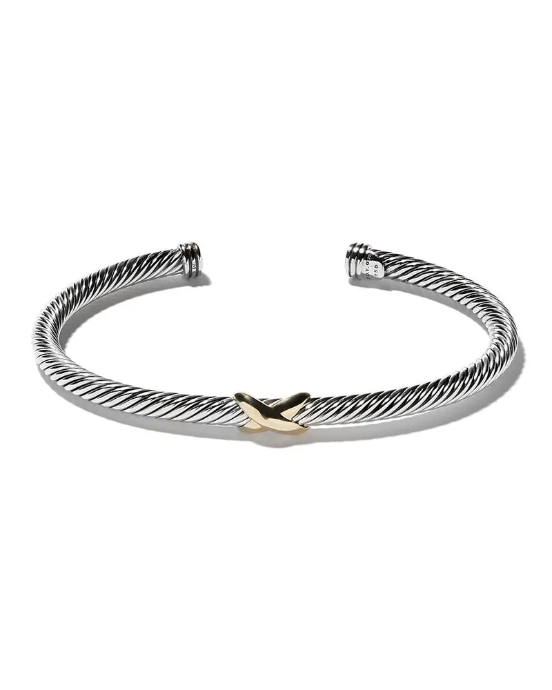 David Yurman 18kt X Classic Cable Station Gelbgold- und Sterlingsilberarmband (4mm Silber