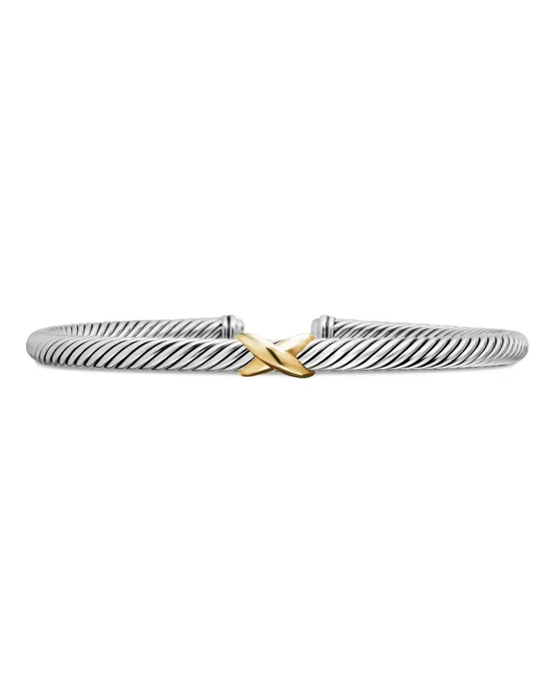 David Yurman 18kt X Classic Cable Station Gelbgold- und Sterlingsilberarmband (4mm Silber