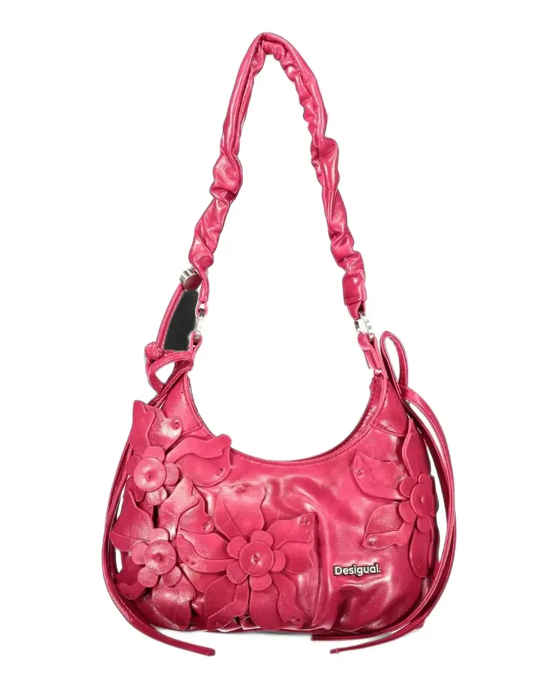 Desigual small flower-appliqué ruched-handle tote bag - Rosa Rosa