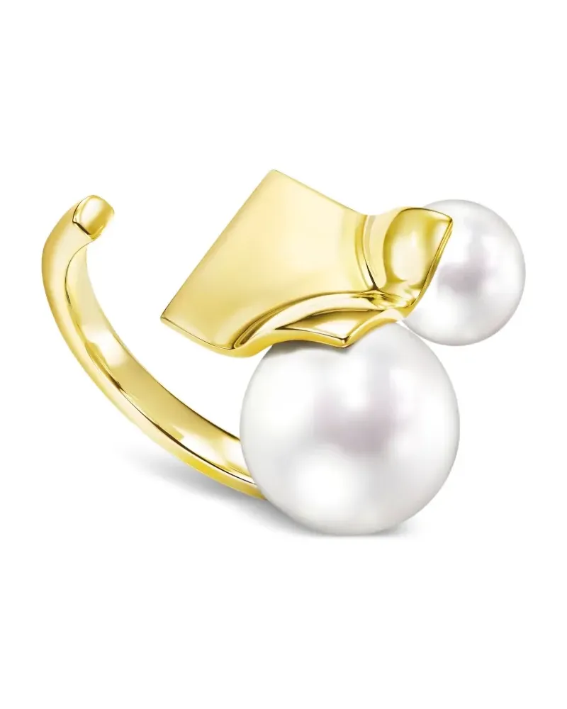 TASAKI 18kt Square Leaf Gelbgoldring mit Perle Gold