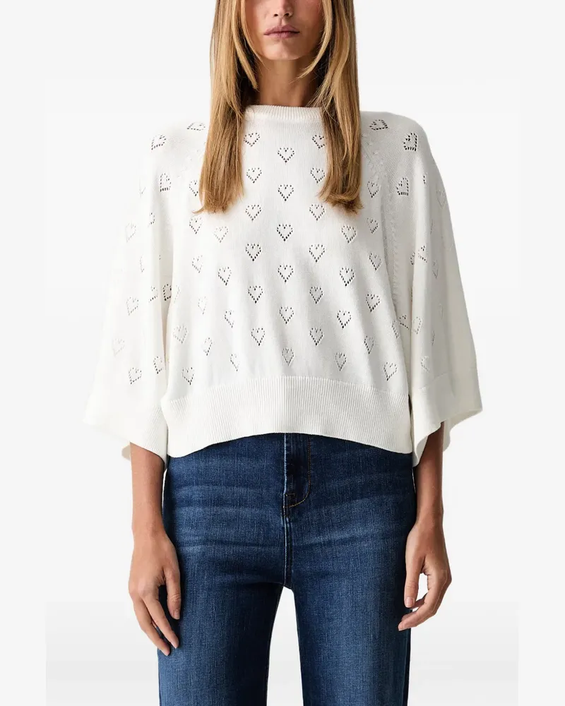 Twin-Set Pullover mit Herz-Pointelle-Muster - Weiß Weiß