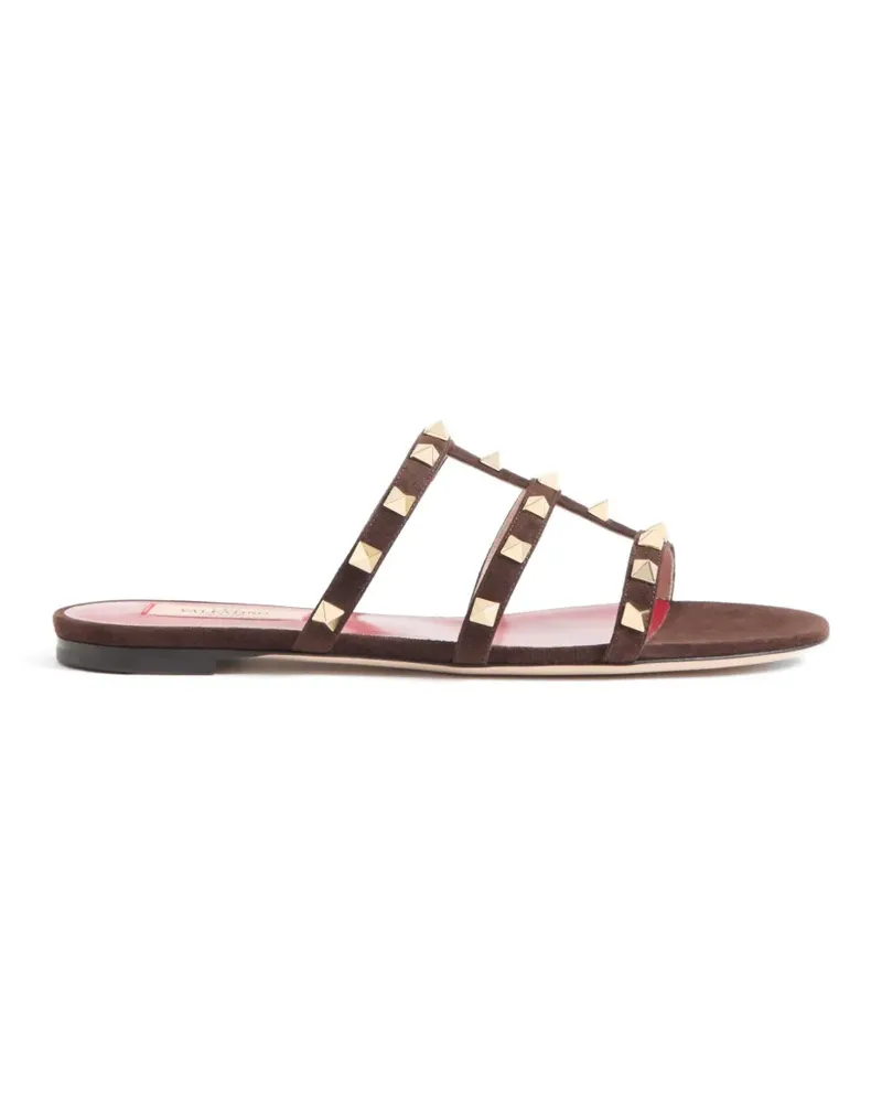 Valentino Garavani Rockstud Slide Sandalen aus Wildleder 05mm - Braun Braun