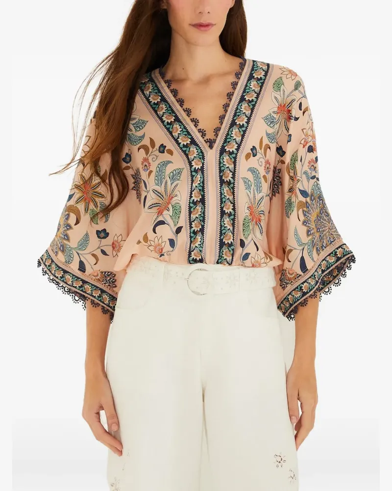 FARM Rio Geblümte Bluse mit V-Ausschnitt - Rosa Rosa