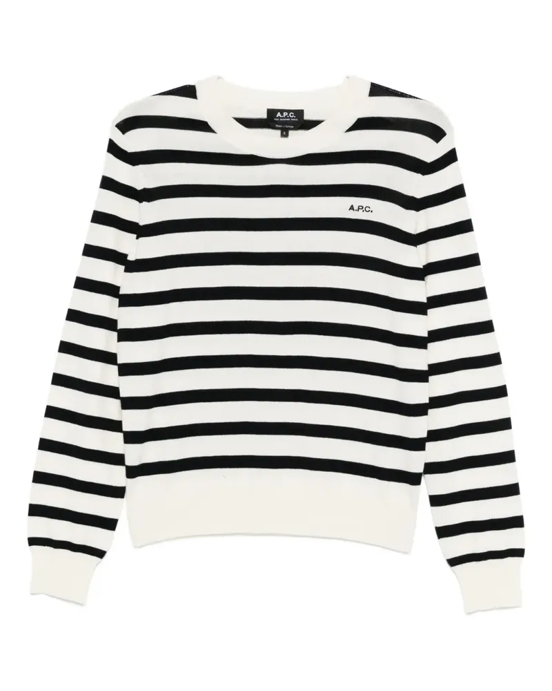 A.P.C. Gestreifter Josepha Pullover mit rundem Ausschnitt - Weiß Weiß