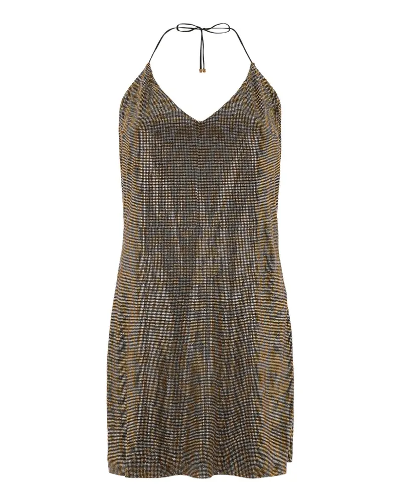 Roberto Cavalli rhinestones V-neck mini dress - Gold Gold