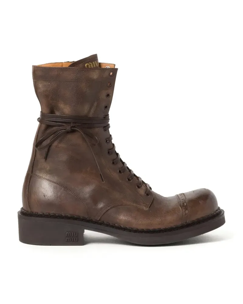 Miu Miu lace-up leather ankle boots - Braun Braun
