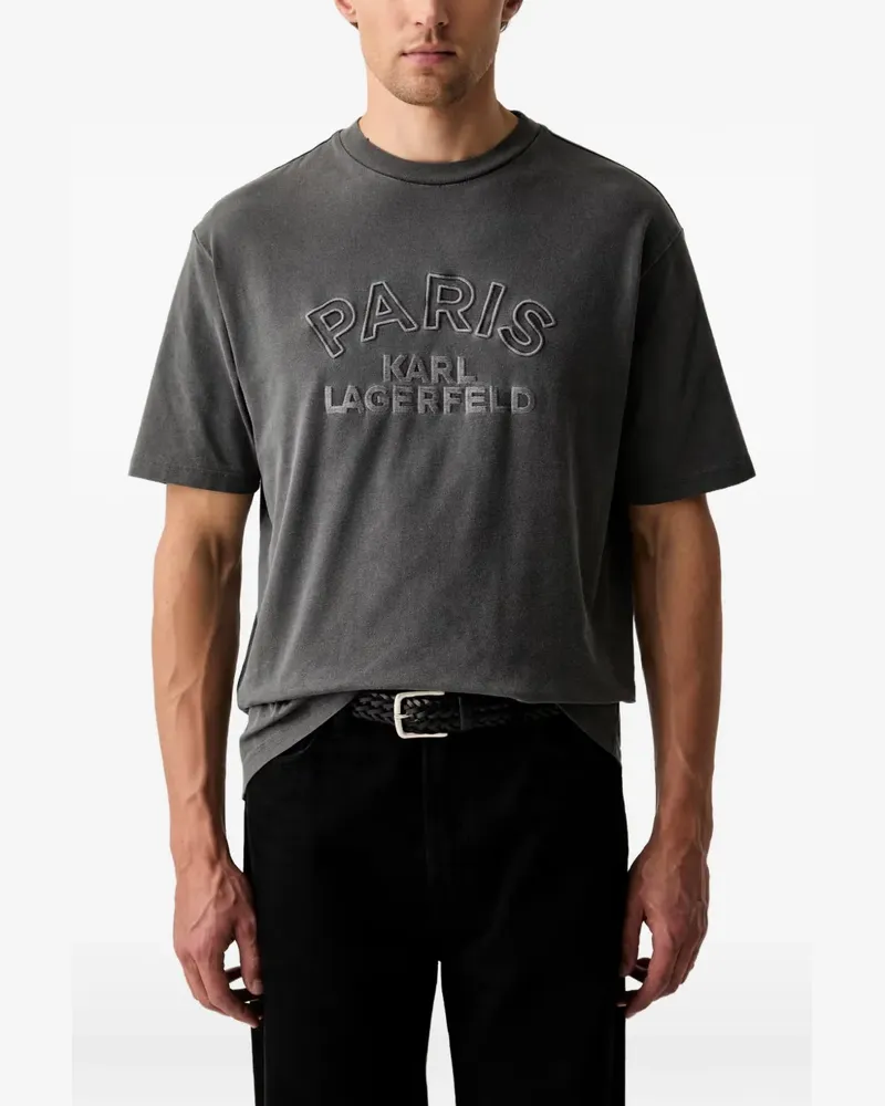 Karl Lagerfeld logo-embroidered acid-wash T-shirt - Grau Grau