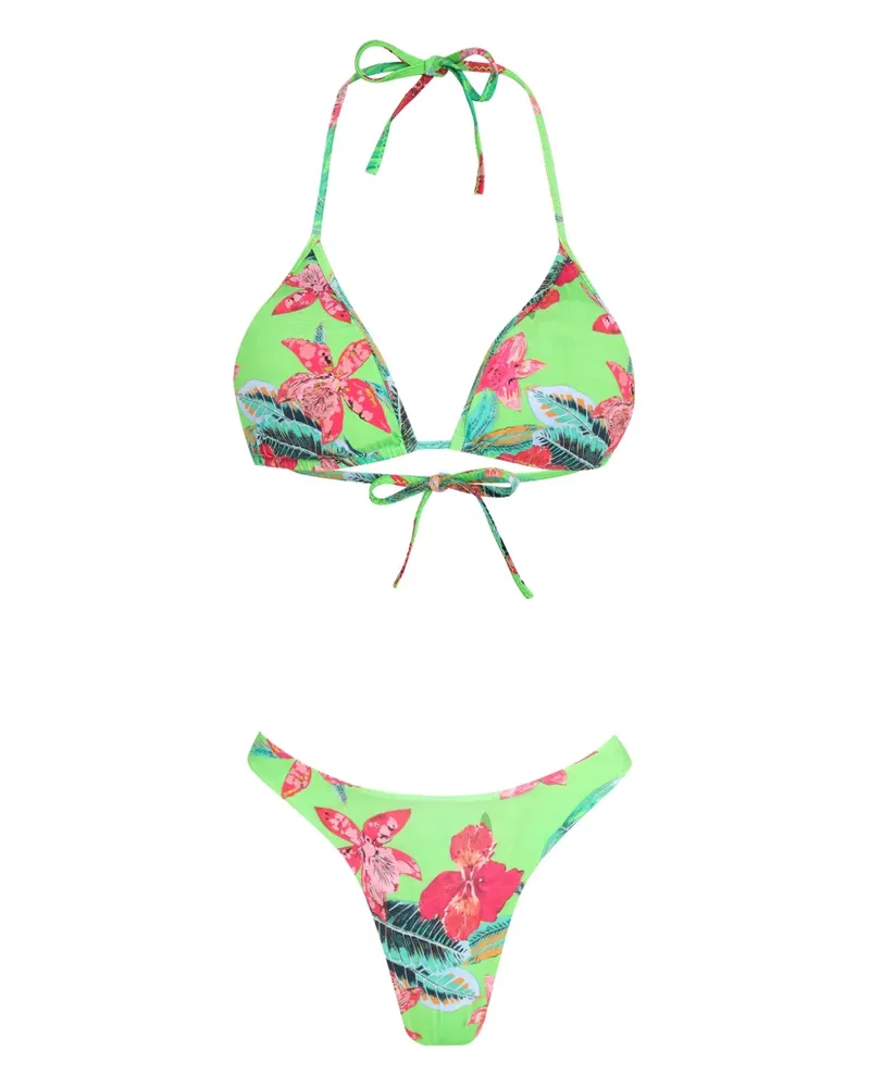 Amir Slama Triangel-Bikini mit Blumen-Print - Grün Grün